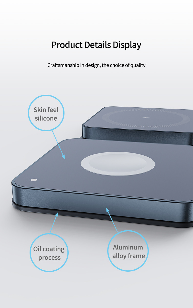 Foldable Wireless Charger With 5W~15W Fast Charging Black/Light Blue/Dark Blue/Red/Green