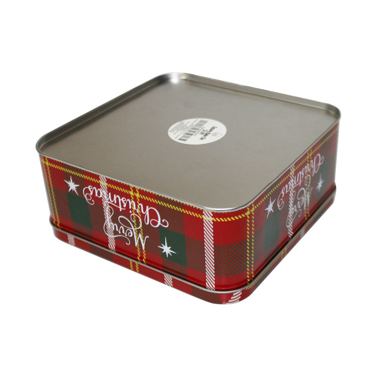 Merry Christmas Holiday Tins Square Tin Box With Clear Window Decorative Tin Containers