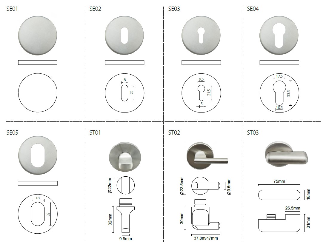 escutcheon options for EN1906 Grade 4 tested fire door handle lever