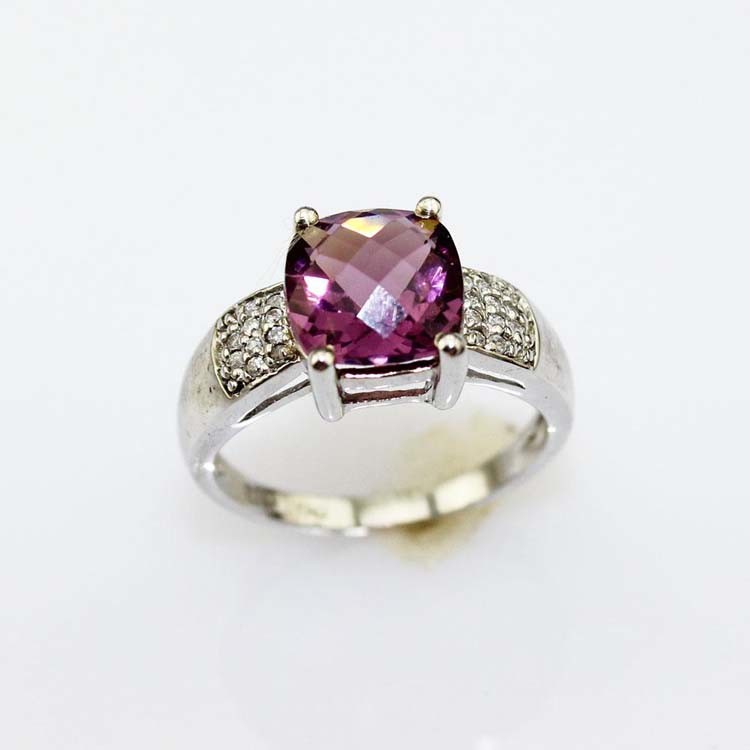 18k Yellow Gold Plated 925 Silver Ring with 8x10mm Yellow Cubic Zircon (F24)