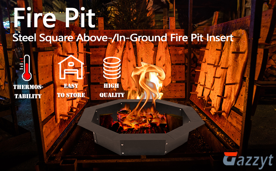 Heavy Duty Steel DIY Campfire Fire Pit Insert Ring Liner Octagon 38" Outer 30" Inner for Outdoor Patio Backyard Wit