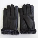Winter Thicken Sheep Wool Lined Gloves Ladies Lined Leather Gloves Black Color