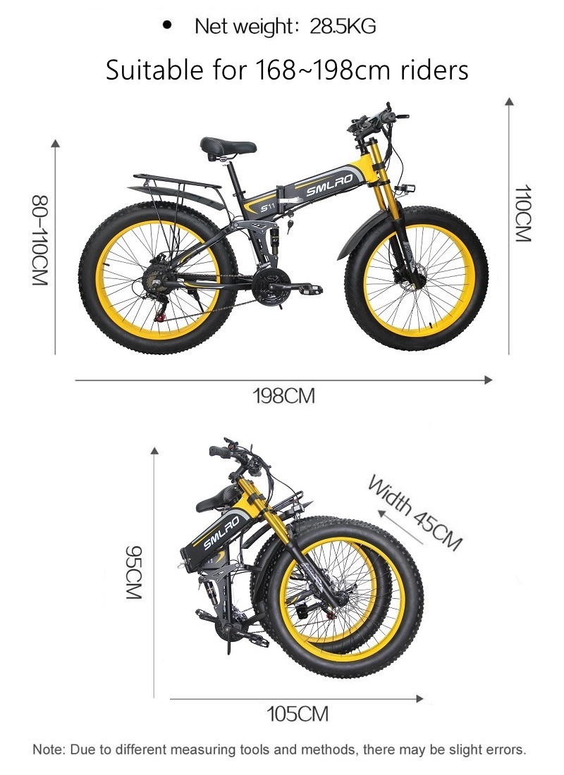 1000w Fat Tire Folding Electric Bike Fold Up With 60-70Nm Torque