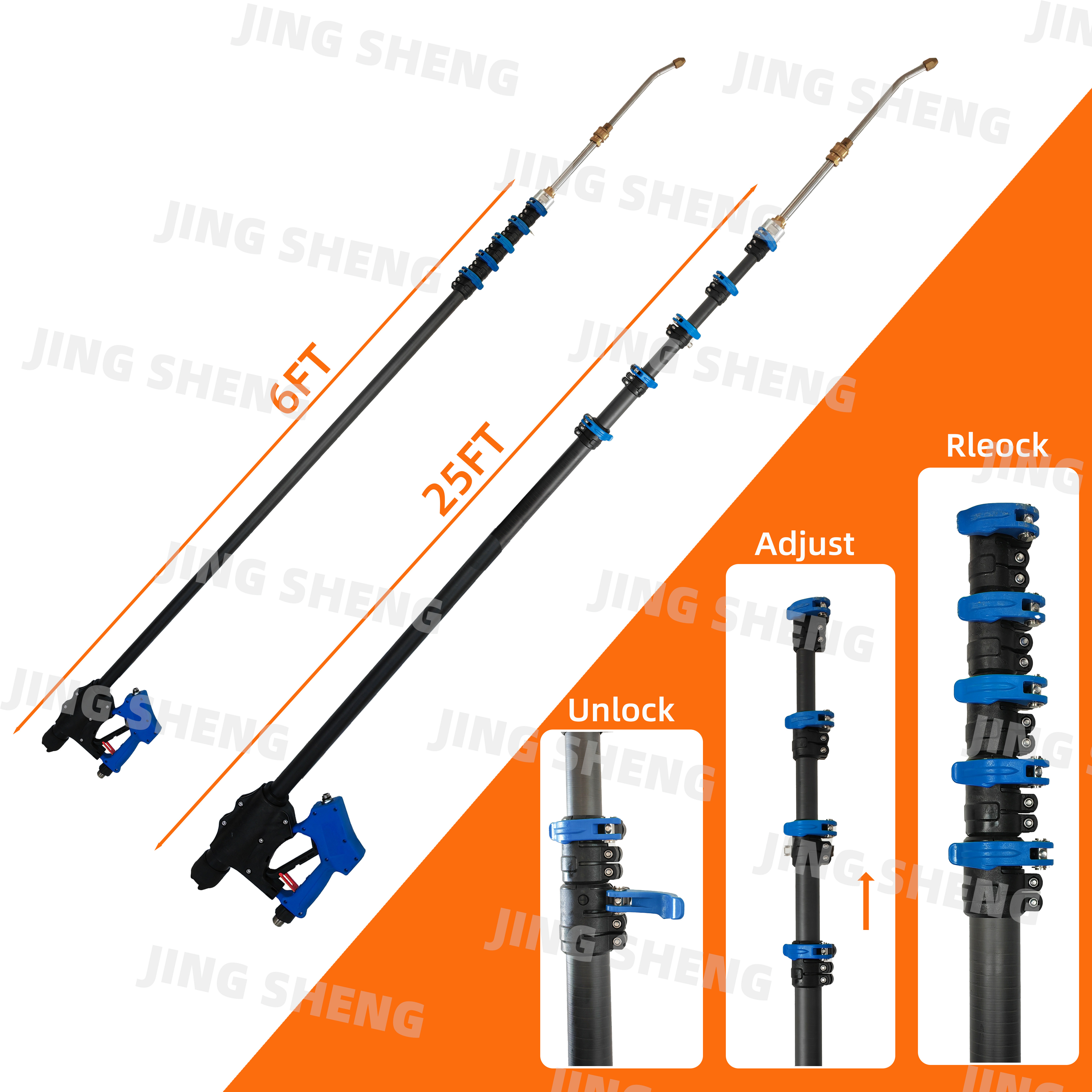 20ft 3K surface carbon fiber high telescoping pressure washing pole for cleaning building exteriors Length can be customized
