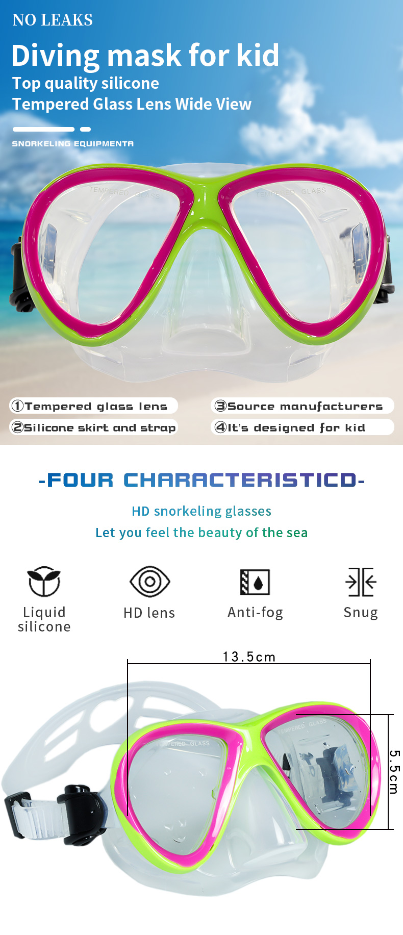 Kids Freediving Pink Dive Mask Low Volume Tempered Glass Lens