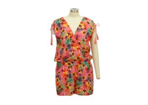 Quality Satin Ladies Summer Jumpsuits , Loose Off The Shoulder Floral Jumpsuit Mesh Fabric wholesale
