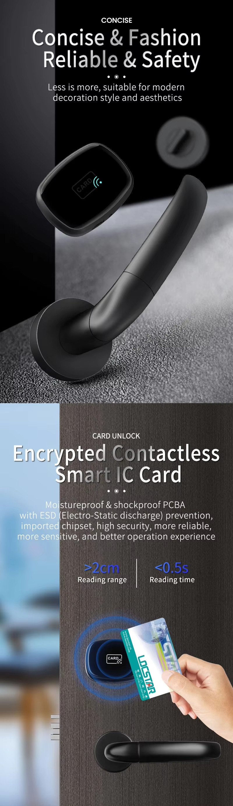 Hotel RFID Key Card Lock M102 MF RFID Door Handle With Management Software System