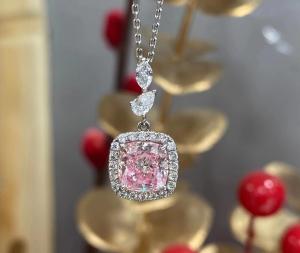 Quality 1.63ct Pink Cushion Cut Laboratory VS Diamond Necklace 18k White Gold Customize Service wholesale