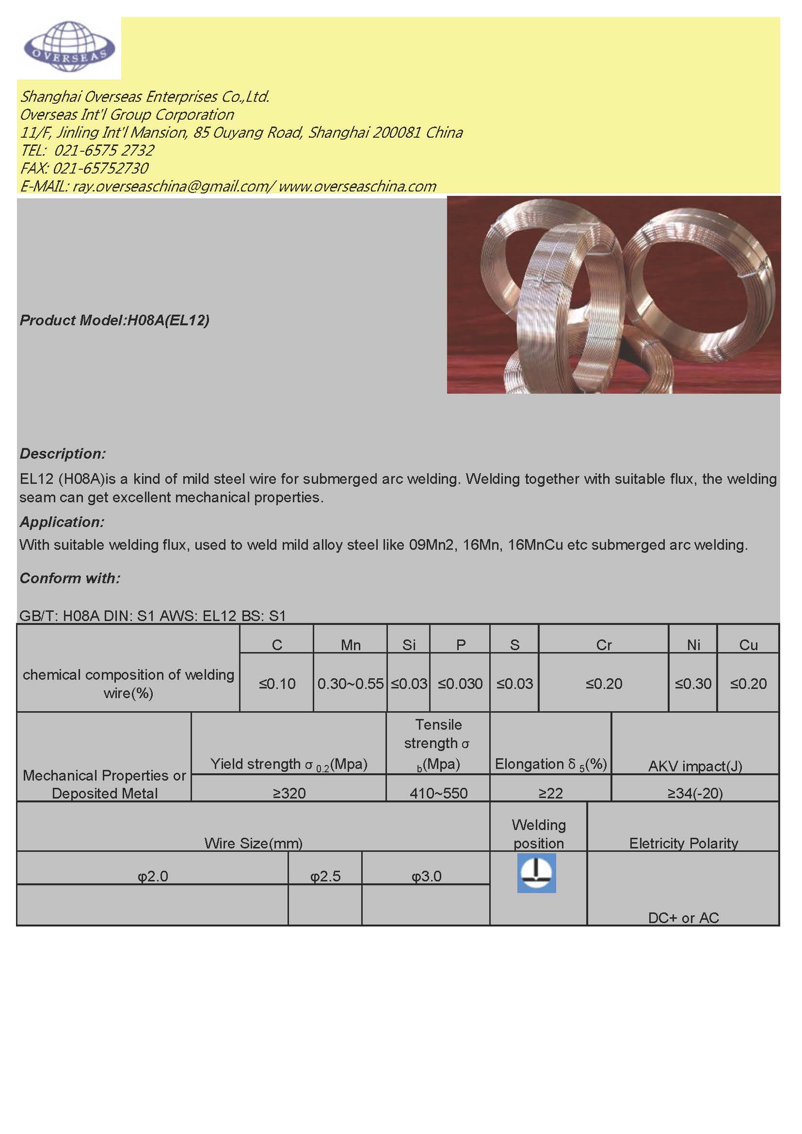 Submerged Arc Welding Wire Classic SAW H08A EL12/R45 3.0mm-4.00 best selling