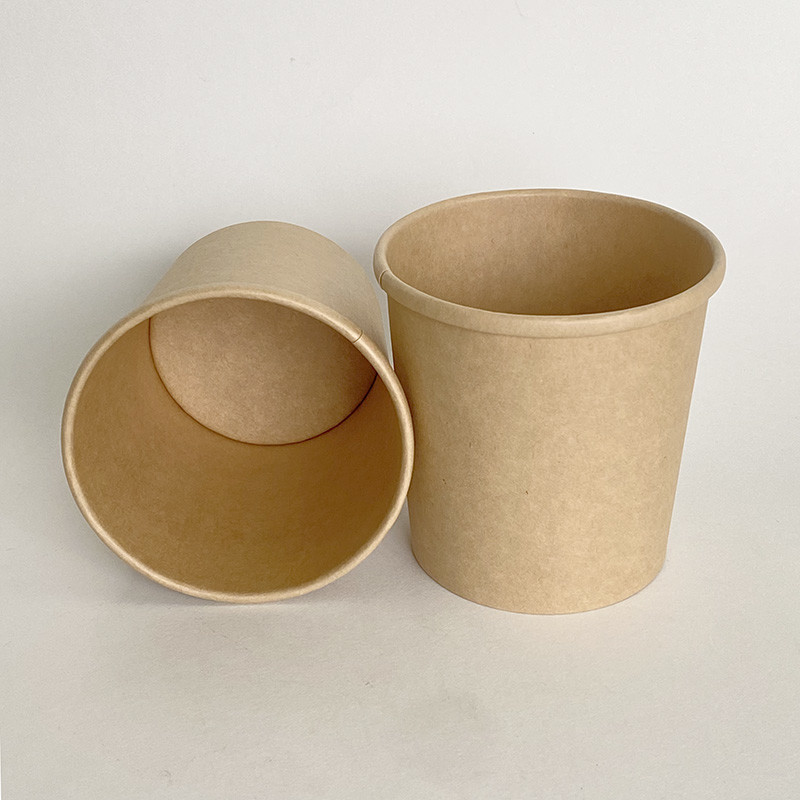 Biodegradable Soup Paper Cup With Lid 16 Oz 500ml Kraft Noodle Container
