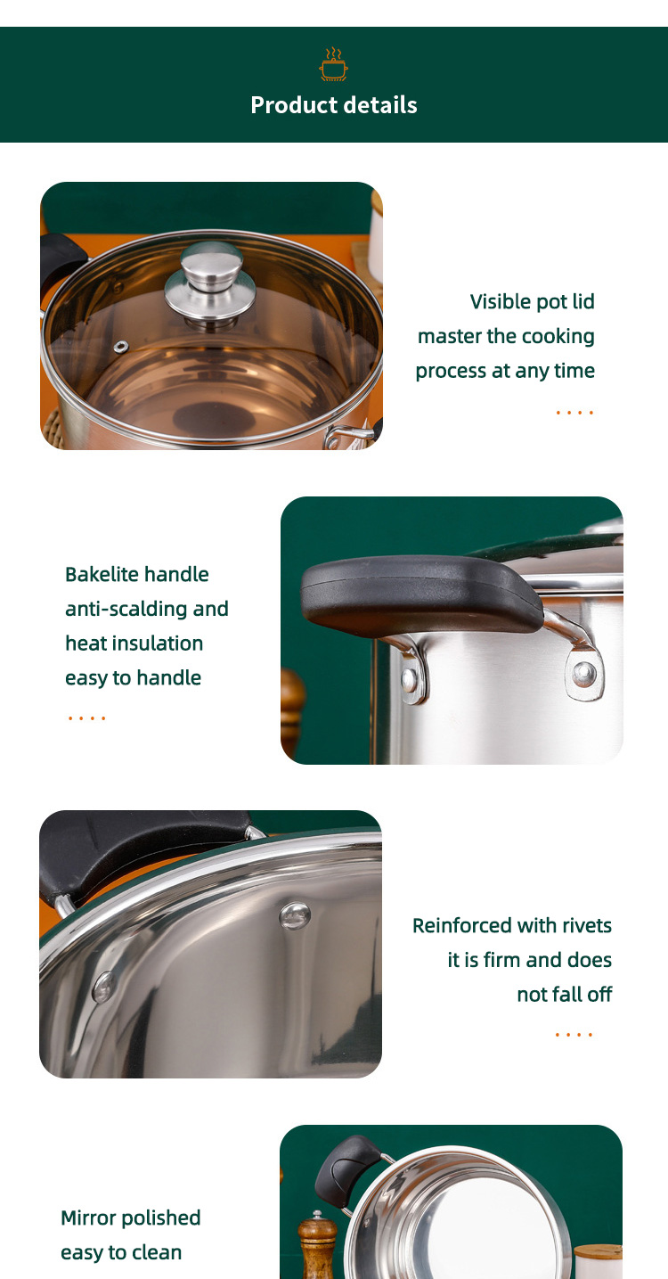 Wholesale Top Seller Double Bottom Induction Stew Pot Shabu Pot Stainless Steel Cooking Stock Soup Pot