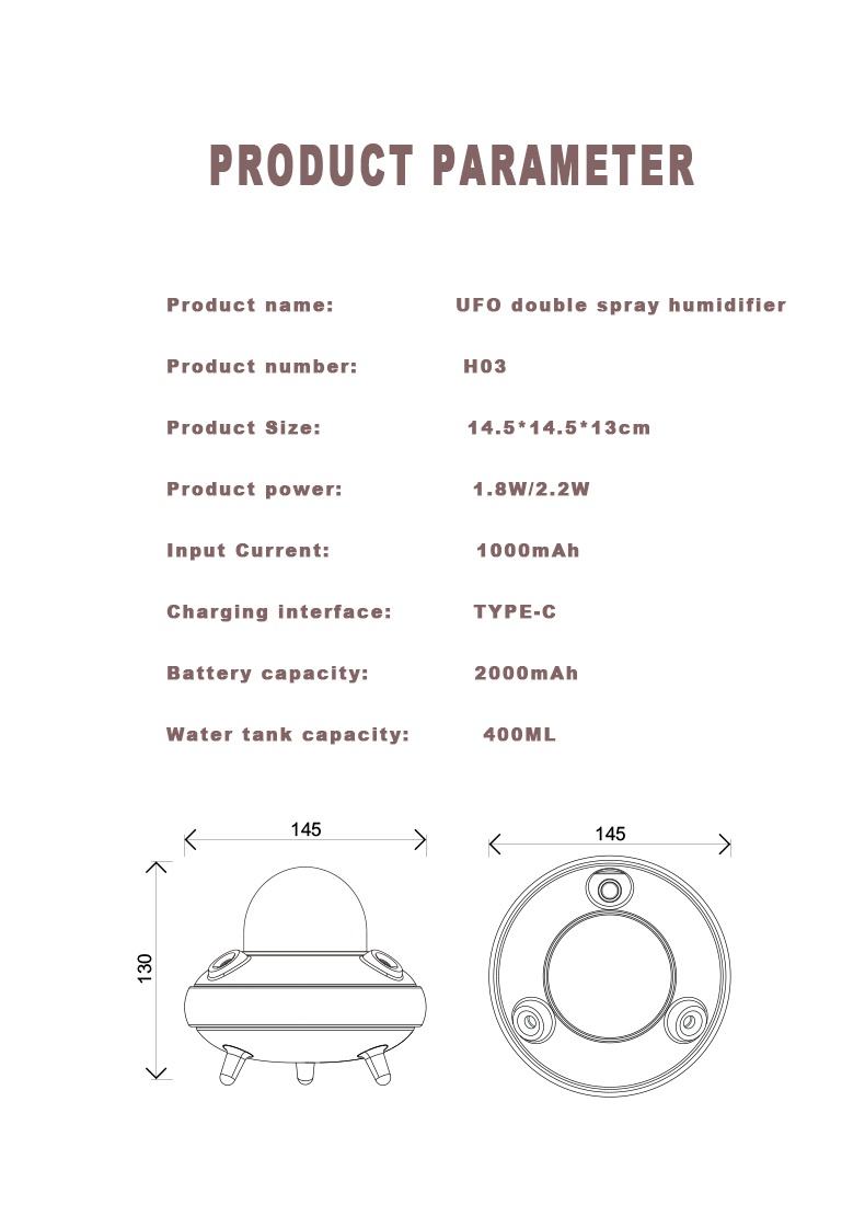 Wireless Rechargeable 400ml UFO Astronaut Humidifier USB 5V