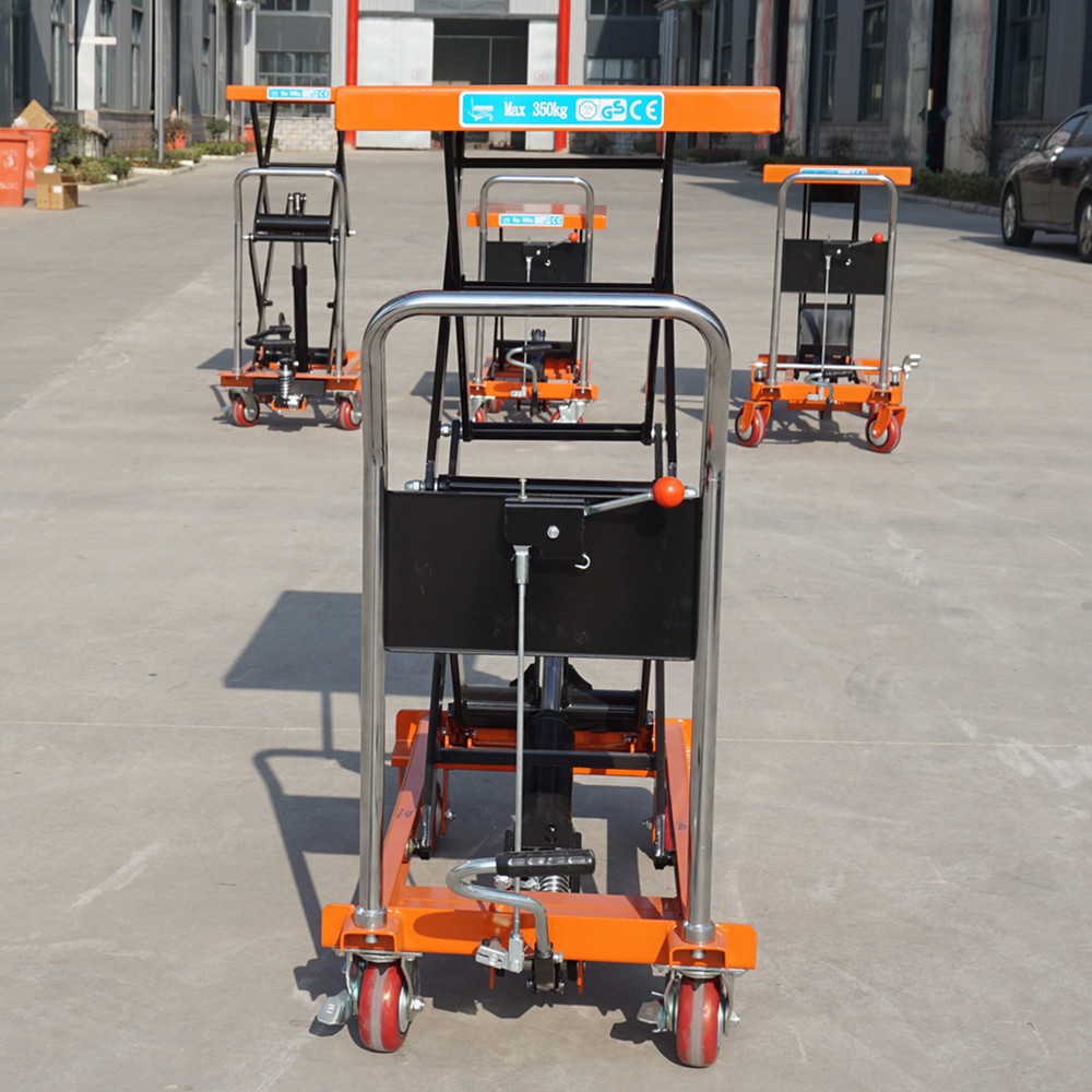 Factory direct sale hydraulic scissor lift table/lifting platform manual lifter with wheels in lift tables