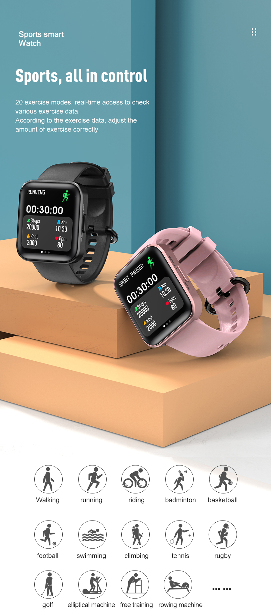 IP68 1.69inch HD Screen Smart Watch sleep heart rate monitor