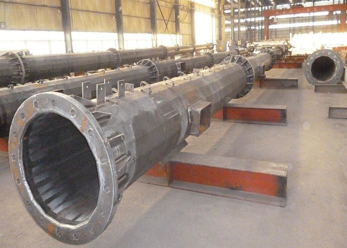 Flange Welding Monopole Transmission Line Tower , Painted High Voltage Tower