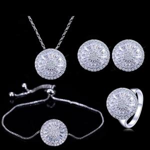 Quality Charming 925 sterling silver white gold plated Cubic Zircon CZ Clear diamond Earrings Necklace Bridal Jewelry set wholesale