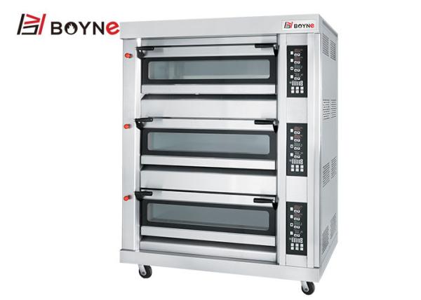 Commercial Bakery Shop 20~400°C Stainless Steel Gas Three Deck Six Trays Bread