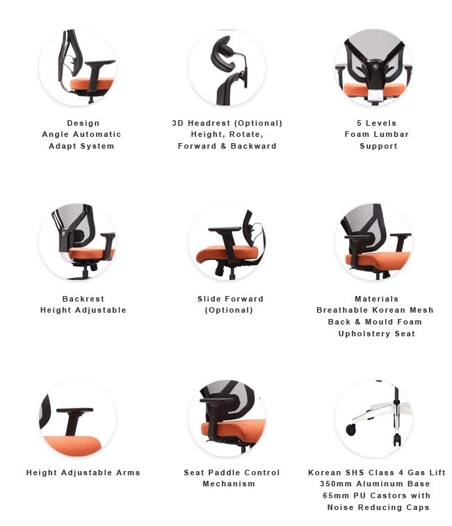 Fabric Upholstery Office Chair Adjustable Backrest Mesh Computer Task Chairs