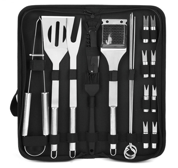 Wholesale 18PCS Stainless Steel BBQ Tool With Nylon Roll Bag For Outdoor Tool
