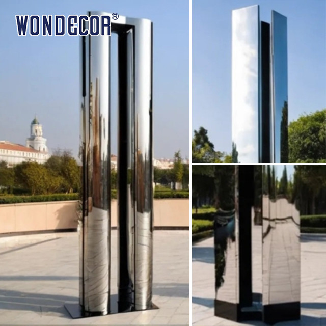 Geometric metal art craft forging cylindrical stainless steel sculpture