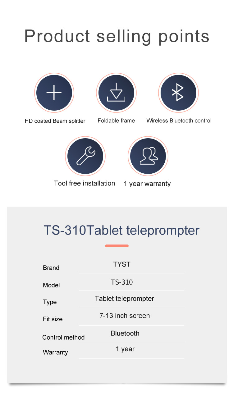 7-13.5 inch Portable Wireless Remote Control Teleprompter Glass for Tablet