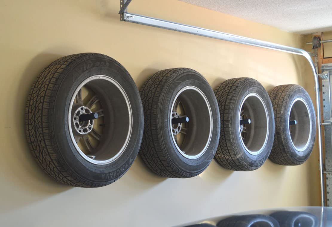 Black Tyre Wall Mount Holders The Must-Have for Organising Power Tools Ladders Bikes