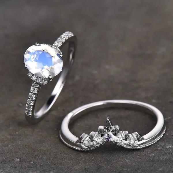 Glamour Hot Fashion Natural Rainbow Moonstone Women 925 Sterling Silver Jewelry
