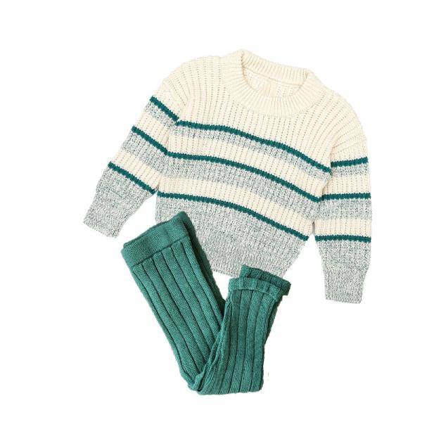 Winter Kids Cotton Hand Knitted Lounge Chunky Striped Sweaters Tight Leggings