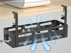 Space-saving Under Desk No Drill Cable Management Tray with Metal Wire Management Box