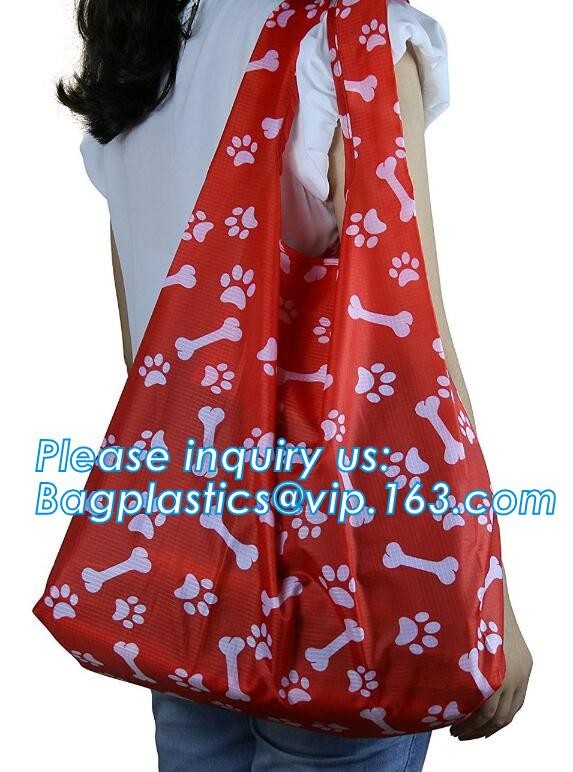 Recycled Foldable Nylon Polyester Tote Bag with logos polyester shopping bag Custom advertising handle non woven bag PAC