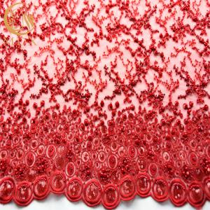 Quality Embroidery Beaded Red Flower Lace 20% Polyester Glitter Handmade 135cm Width wholesale