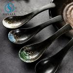 Contemporary Plain Black Ceramic Soup Spoon A Grade Porcelain Soup Spoon