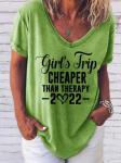 Small Business Ladies Stylish Tops Women'S Summer Print Short Sleeve V Neck T