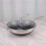 Nonstick Stovetop Frying Pan Stainless Steel 32cm Honeycomb With Lid