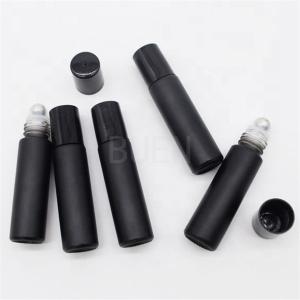 Quality Leak Proof Roller Perfume Bottles 5ml Matte Black With Metal Ball Lid wholesale