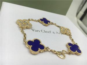 Quality Vintage Alhambra Bracelet Luxury Diamond Jewelry 5 Motifs Yellow Gold Blue Ceramic wholesale