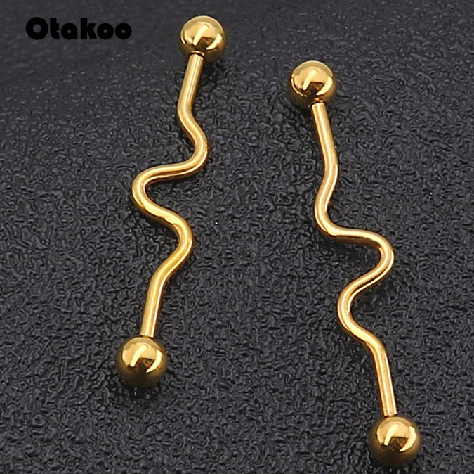 Industrial Seismic Wave 14g Barbell Ear Piercing 5mm Ball 38mm long Body jewelry Ear Barbell jewelry