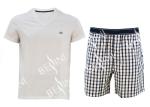 Cotton Jersey Men'S V Neck Pajamas / Mens T Shirt And Woven Shorts Pyjamas With