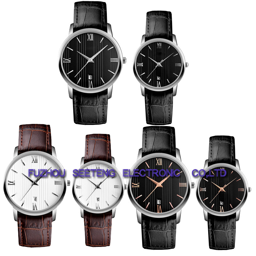 PU leather strap for couple watch with alloy case and color band dial customized