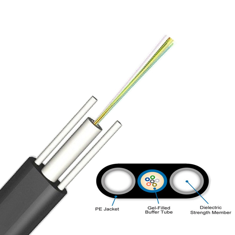 12 Fibers ADSS Flat FTTH Drop Fiber Optic Cable Dielectric FRP Strength Member