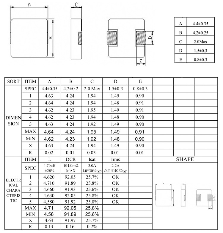 TG-S08 SMD Power Choke Molding Type Silver Color With 0.22uH Inductance Rate