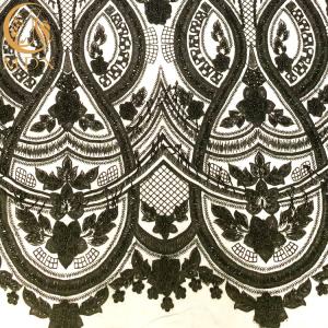 Quality Customized Black 3D Beaded Lace Mesh Crystal Embroidery Tulle Fabric wholesale