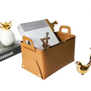 Quality Convenience Stores Foldable Clothing Leather Basket Storage Box Desk Organizer with Handle wholesale