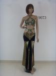 Sensational Metallic Gold Bikini Halter Neck Bra Shiny Waistband Skirt Belly
