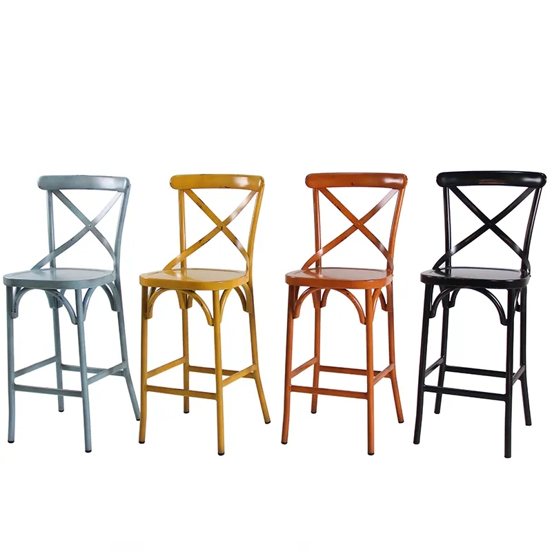 PP Plastic Outdoor Bar Stools X Cross Back Stackable Polypropylene Bar Stools