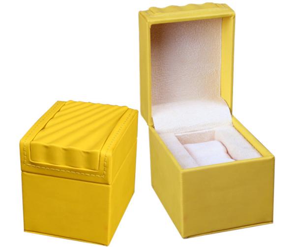 Yellow Leather Leather Watch Box Screen Printing Surface Finish For Gift