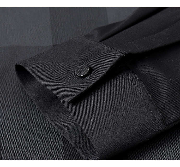 Striped Polyester/Cotton Casual Black Shirt for Men Slim Fit Long Sleeve Shirts