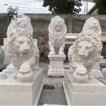 Marble Lion Statue Natural Stone Animals Sculpture Hand Carving Outdoor Garden