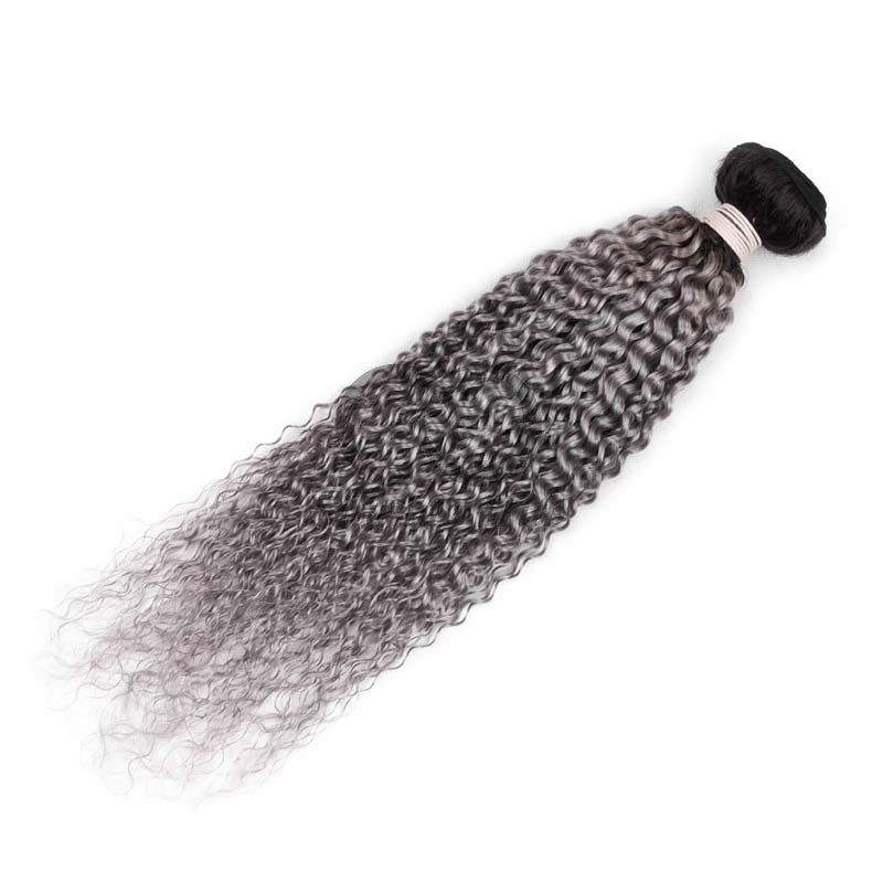 #T1B/Grey Kinky Curly Remy Human Hair Bundles Sew In Weave Bundles Brazilian Bundle Deals