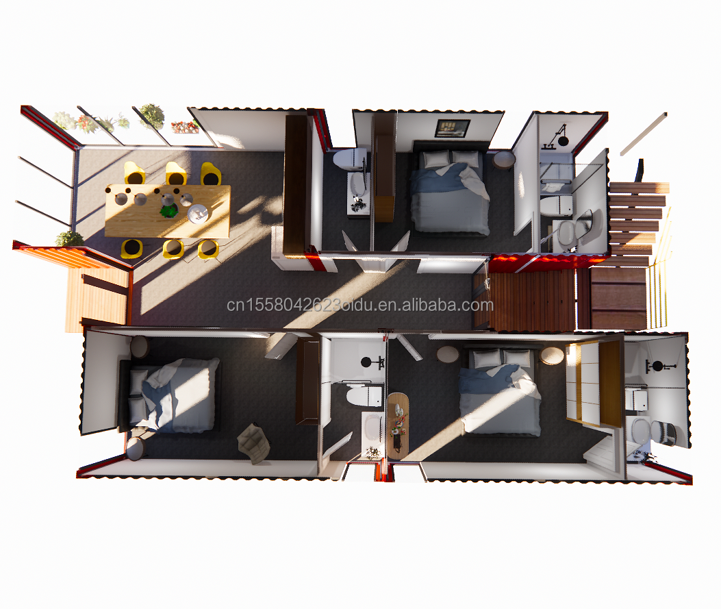 20ft/40ft Prefabricated Portable Foldable Expandable Container Tiny Mobile House with 3 Bedrooms Aluminum Alloy Windows